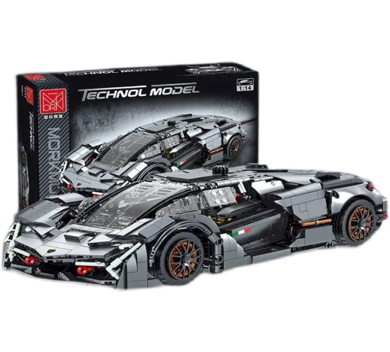 Toy car model and packaging with 'Technol Model' branding on a white background
