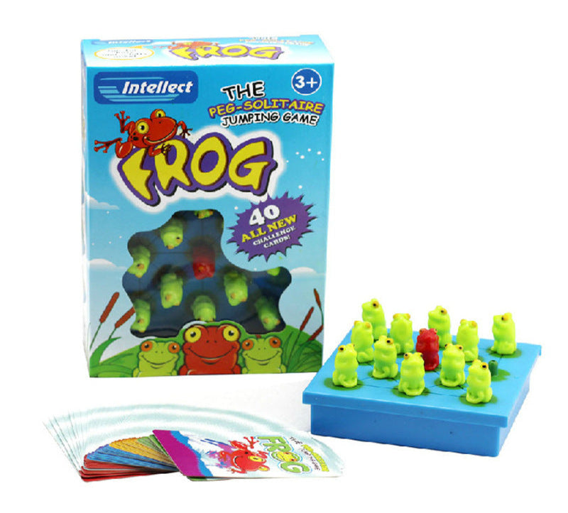 Frog peg solitaire game with packaging on a white background