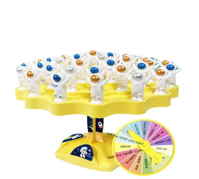 Colorful toy with spinning wheel and character figures on a white background