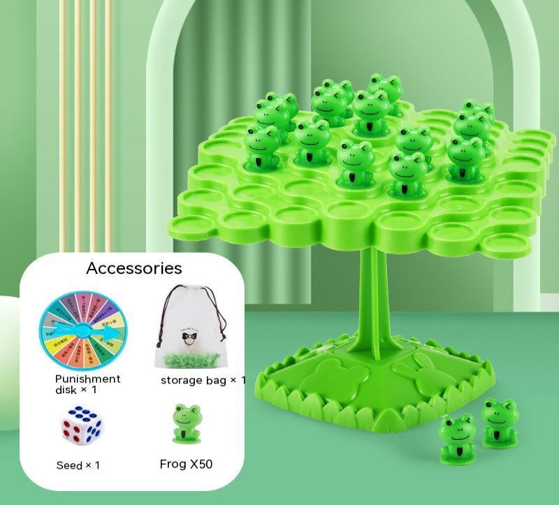 Green frog game set with accessories on a green background
