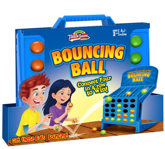 Box of a bouncing ball game with cartoon characters on a white background