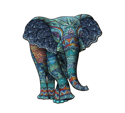 Colorful elephant design on a white background