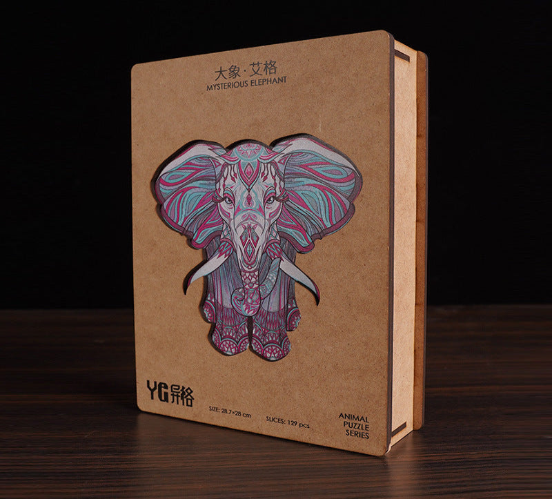 Notebook with a colorful elephant design on a brown background