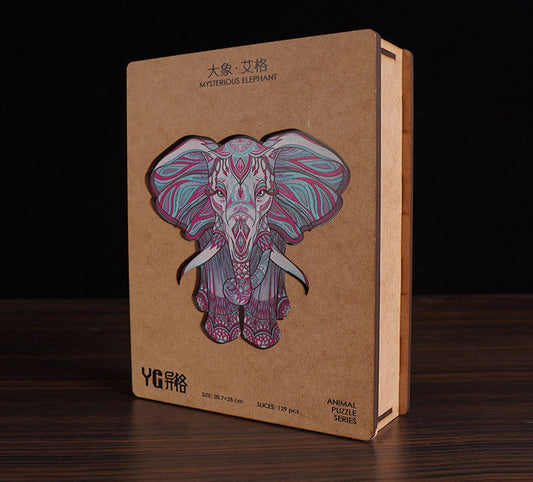 Notebook with a colorful elephant design on a brown background
