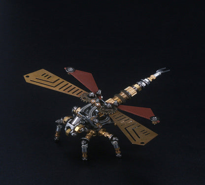 A 3D Steampunk style metal puzzle model resembling a wasp with bronze and gold details on its wings and body.