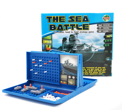 Board game set with 'The Sea Battle' packaging on a white background