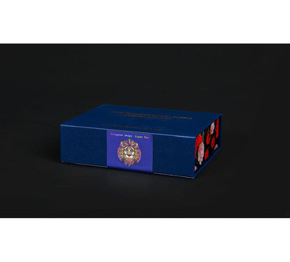 Blue box with decorative elements on a black background