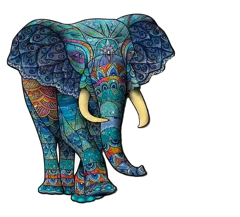 Colorful elephant design on a white background